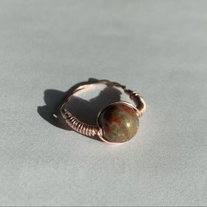 Unakite healing crystal ring